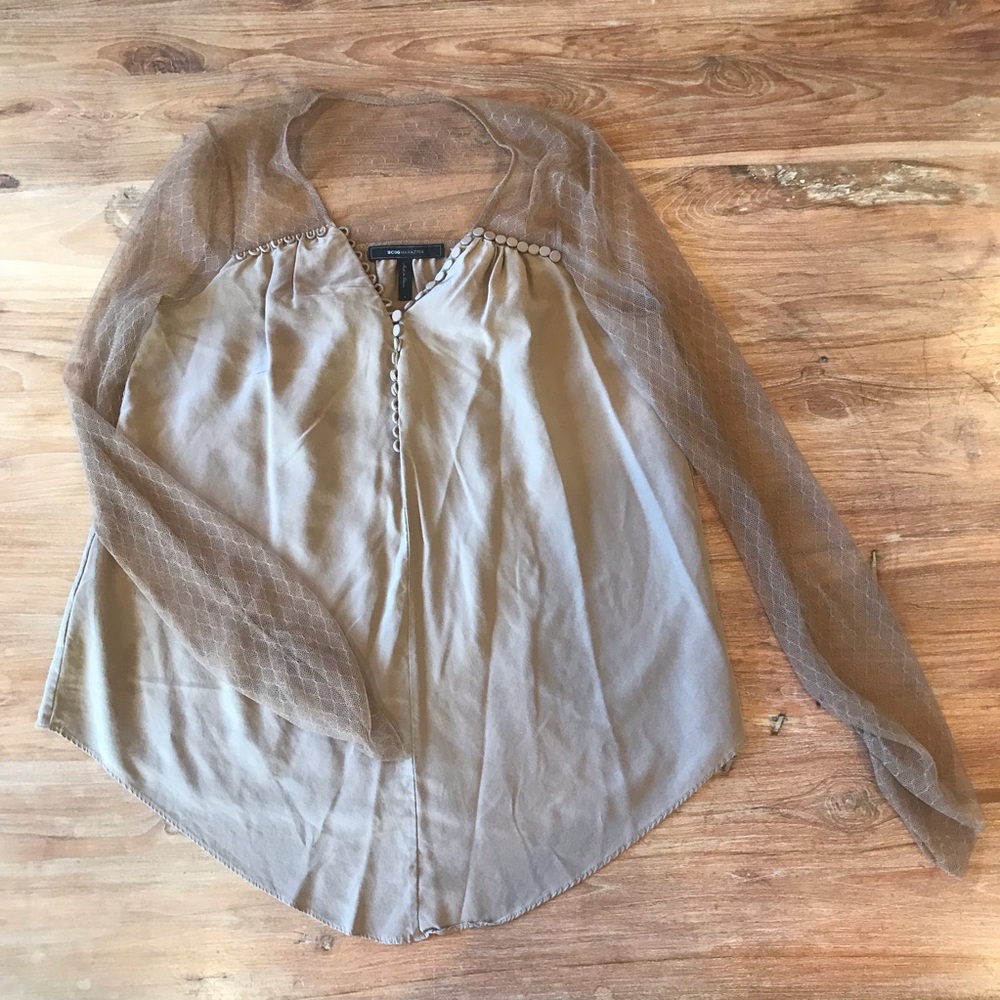 BCBG silk and lace tan tunic